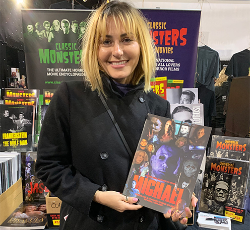 Scout Taylor-Compton with the Classic Monsters Michael guide