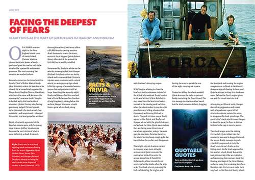 Vibrant artwork and clean layout of editorial artwork in Classic Monsters Jaws magazine