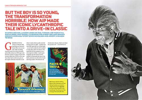 I Was a Teenage Werewolf 1957 Ultimate Guide magazine design, showing stills of werewolf and angry teens