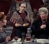 The Baroness Meinster (Martita Hunt) offers Marianne Danielle (Yvonne Monlaur) some shameful hospitality with the help of servant Greta (Freda Jackson) in The Brides of Dracula (Hammer 1960)