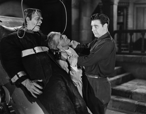 Glenn Strange, Boris Karloff and Lon Chaney in House of Frankenstein (Universal 1944)