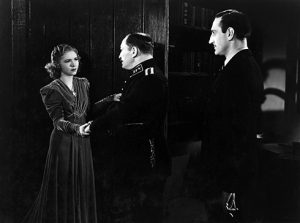 Josephine Hutchinson, Lionel Atwill and Basil Rathbone in Son of Frankenstein (Universal 1939)