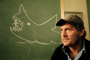 Robert Shaw as Quint in an early scene from Jaws (Universal 1975)