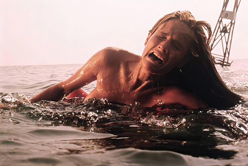 Susan Backlinie as Chrissie Watkins, screaming as the shark attacks her in Jaws (Universal 1975)